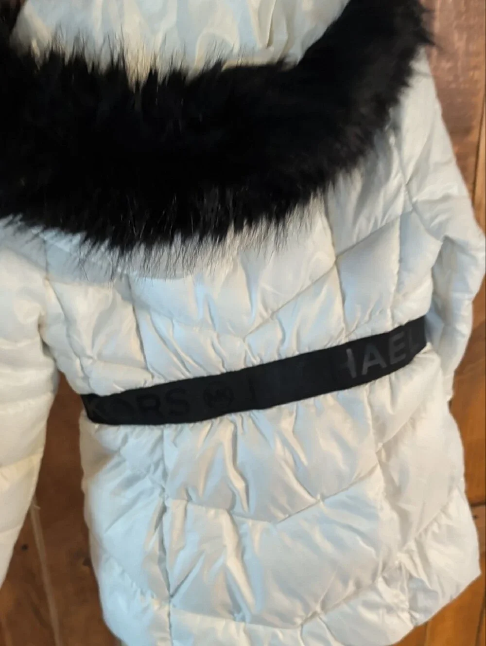 Michael Kors White Puffer Jacket with Black Fur Trim